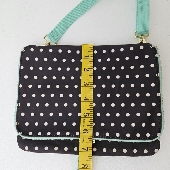 Fossil Keyper Mini Flap Crossbody Organizer Purse Polka Dot Bag - Black and Mint - Picture 11 of 13